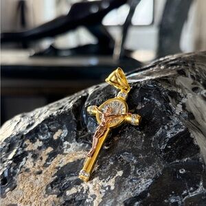 Gold and Silver Jesus Crucifix Religious Pendant Necklace